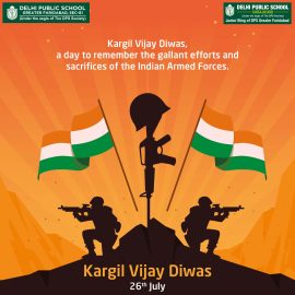 "Students paying tribute to Kargil War heroes during the Kargil Vijay Diwas assembly at DPS Greater Faridabad."